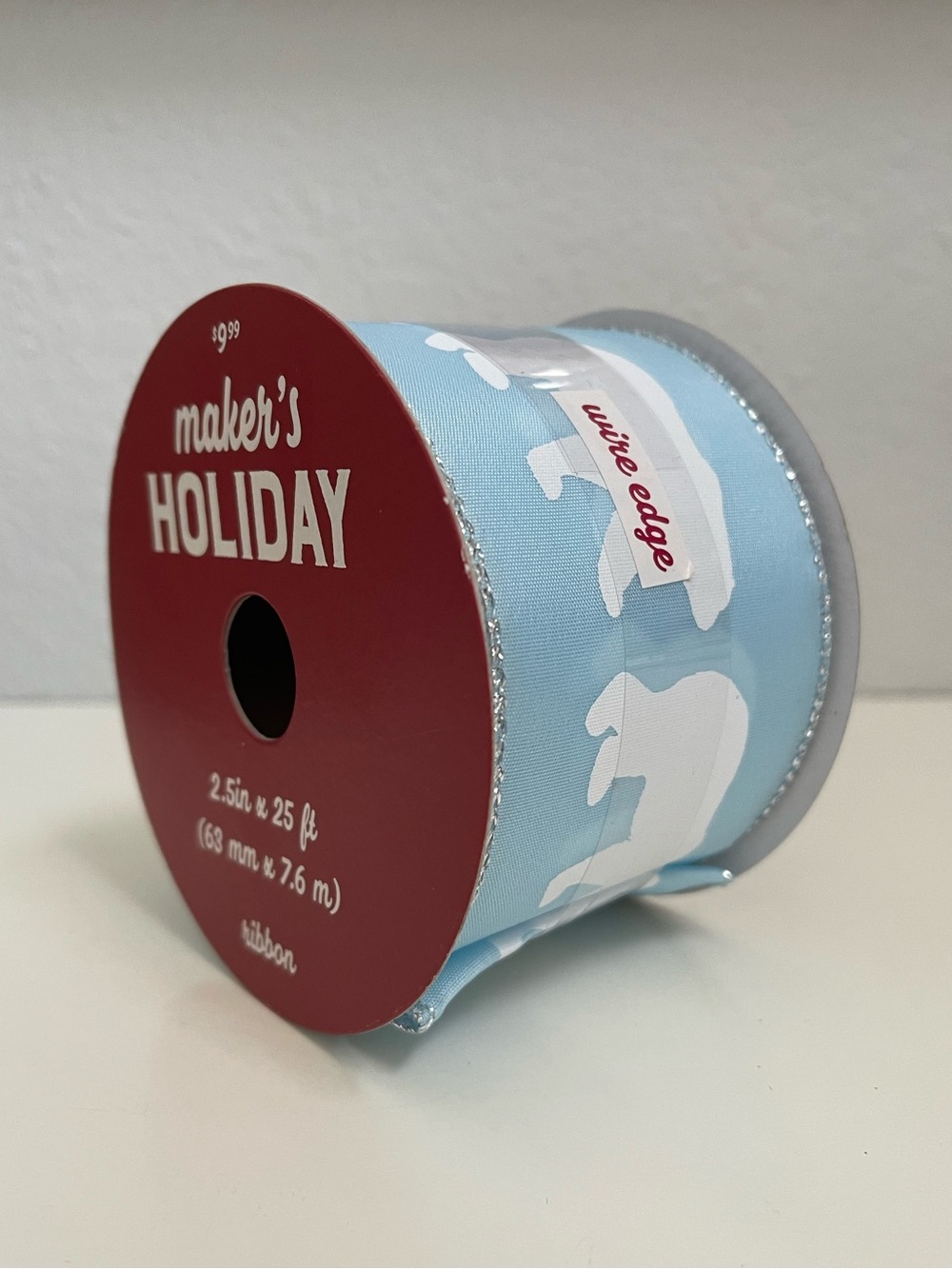 Ribbon Polar Bear Ice Blue 2.5in Wide 25ft Wire Edge Christmas Wreath Winter DIY
